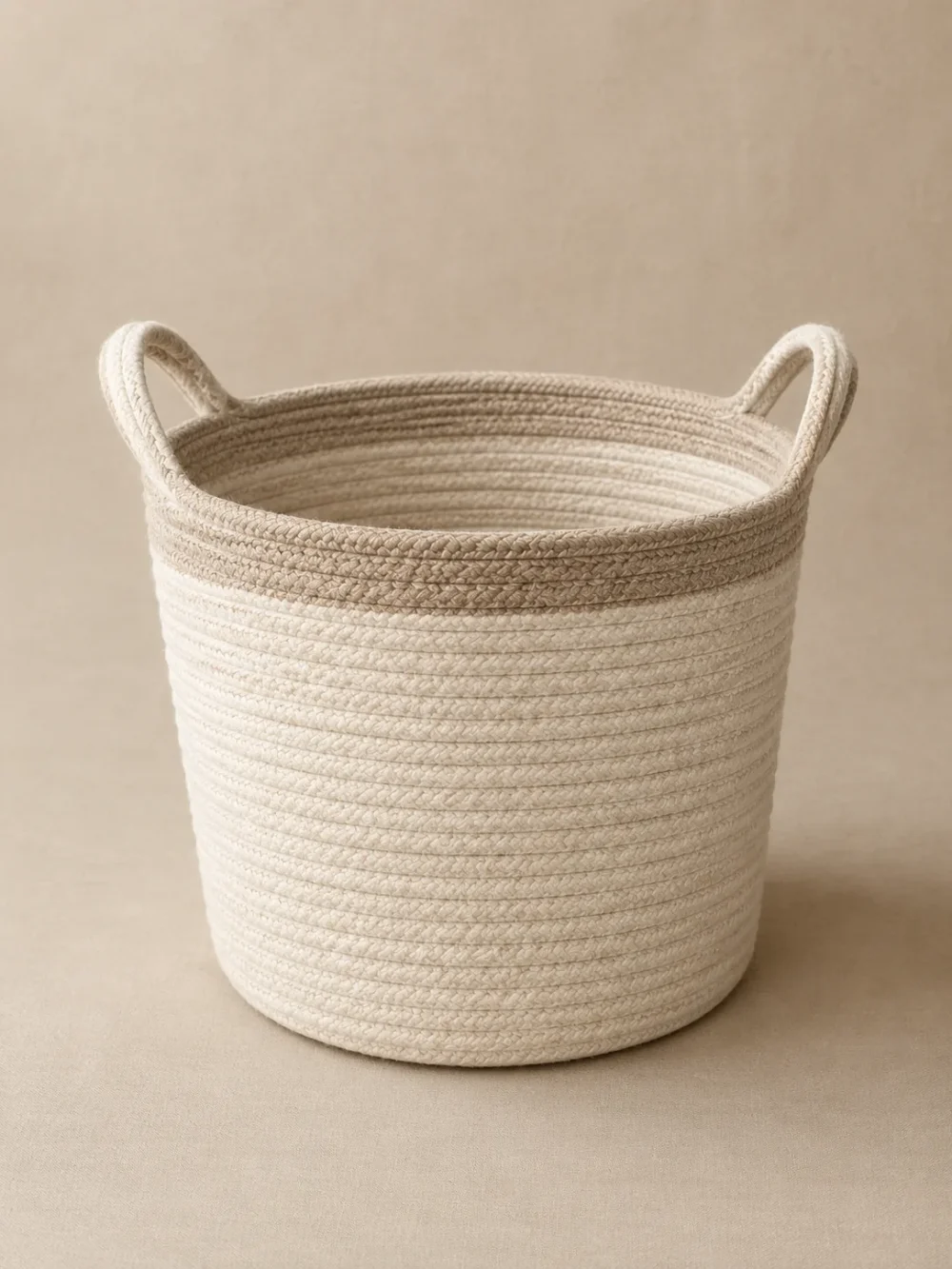 Coil Rope Basket in Chalk, front view
