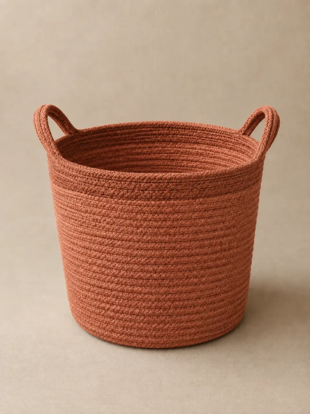 Coil Rope Basket in Clay, front view