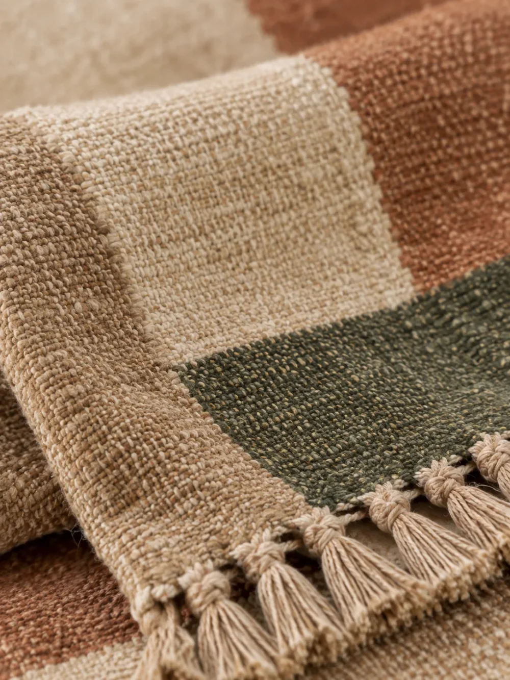 Dune Block Stripe Throw in Sand, close-up of the weave and edge