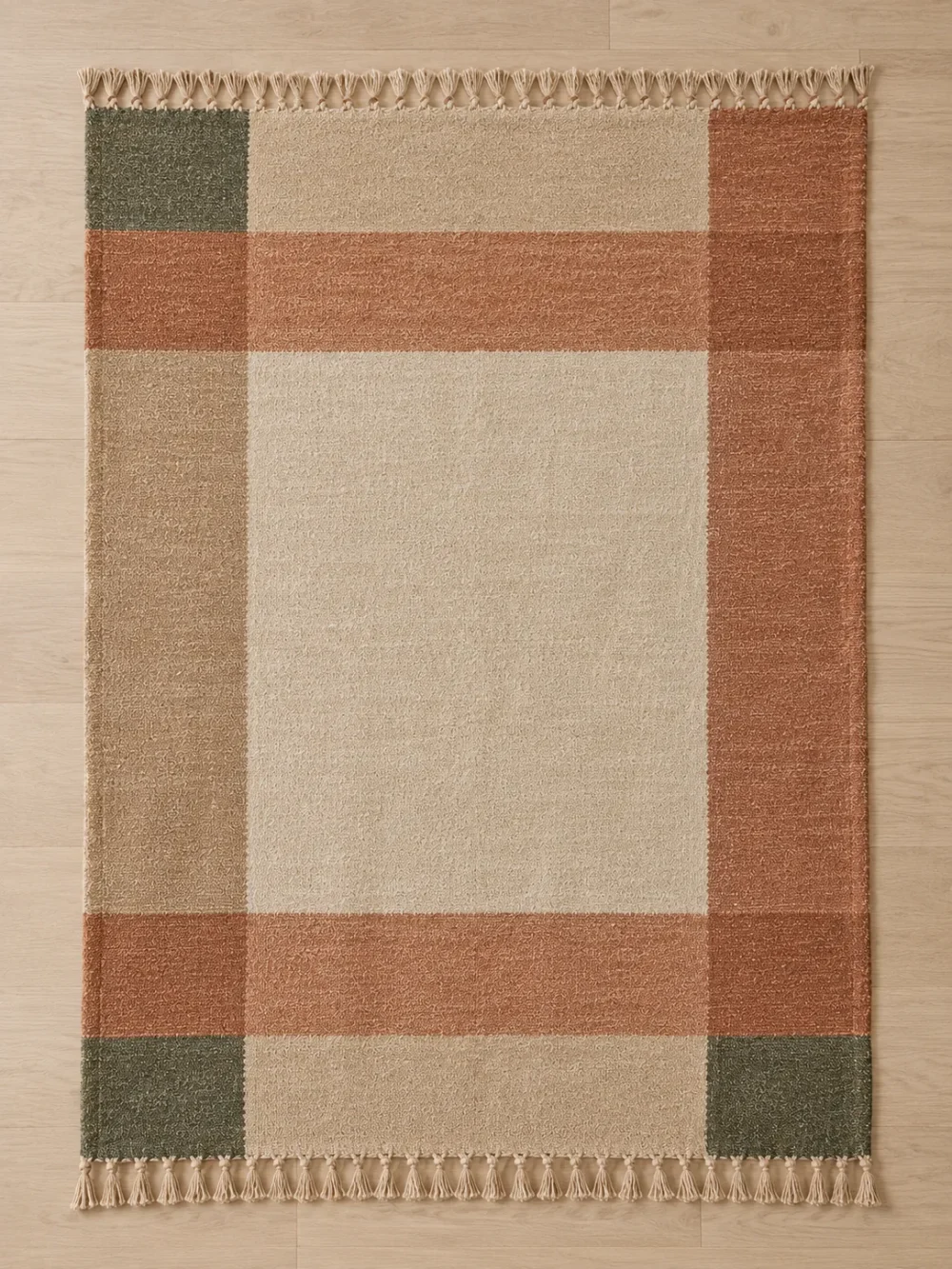 Dune Block Stripe Throw in Sand, laid flat, full size
