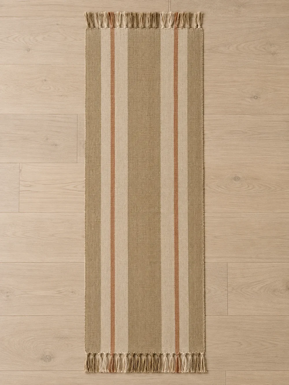 Dune Stripe Bed Runner in Sand, laid flat, full length