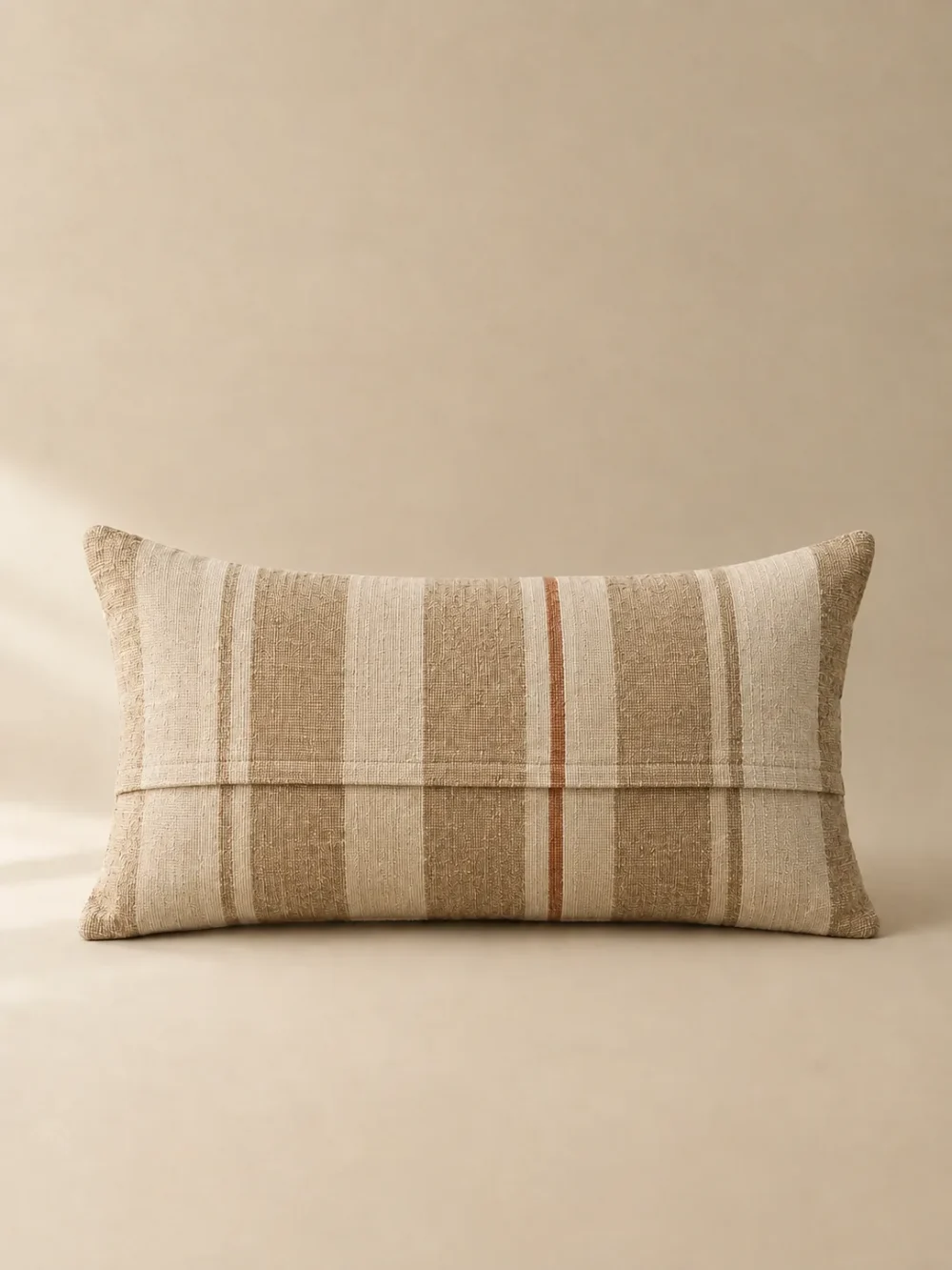 Dune Stripe Lumbar Cover in Sand, back view showing the closure