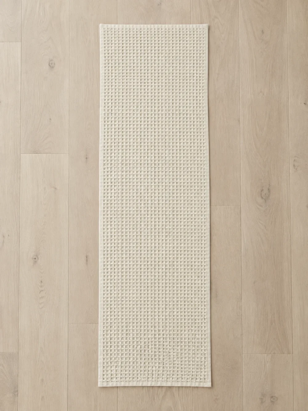 Ebb Waffle Bed Runner in Chalk, laid flat, full length