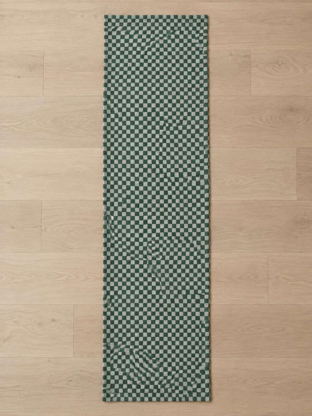 Fell Check Bed Runner in Fjord, laid flat, full length