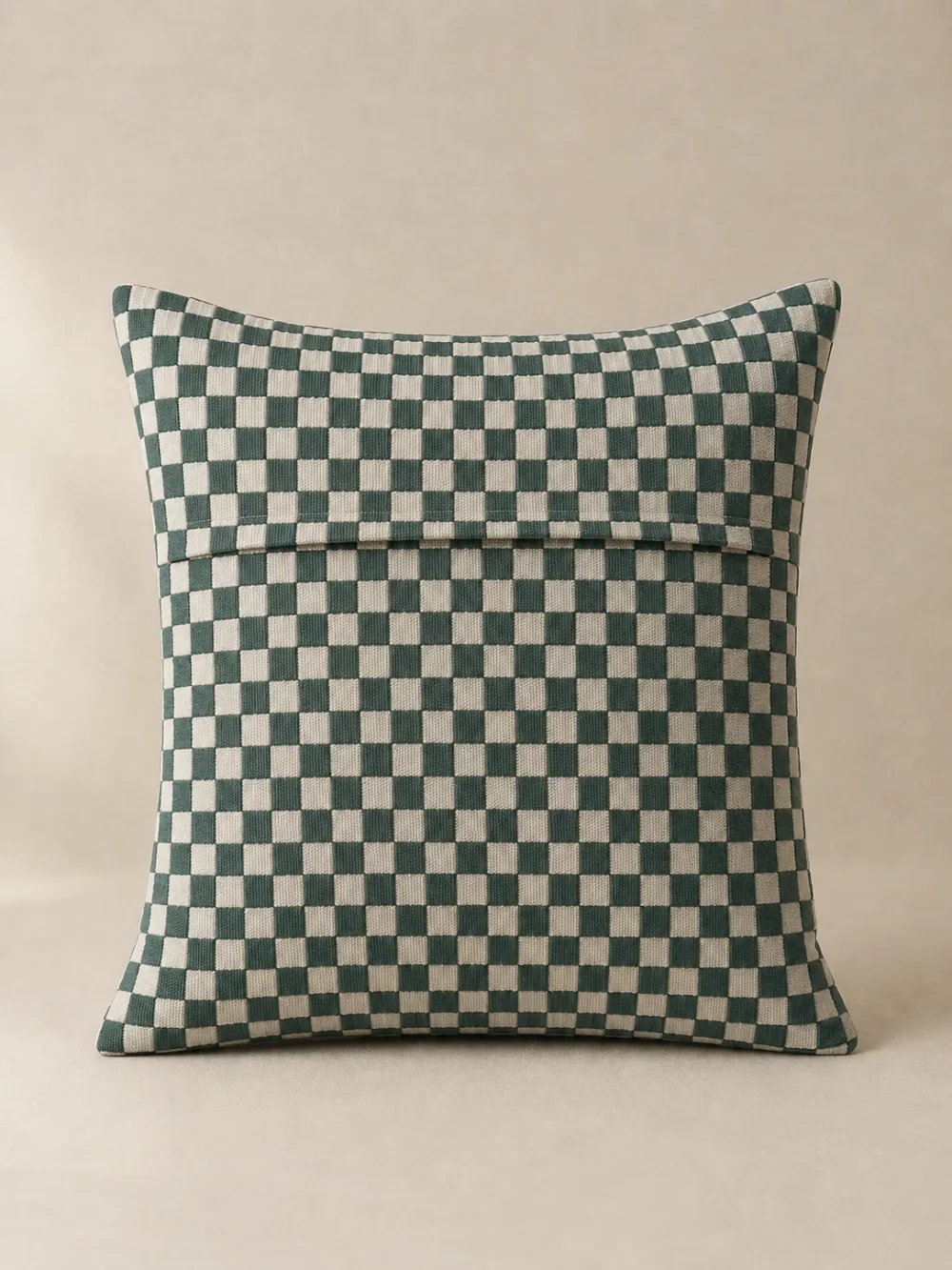 Fell Check Cushion Cover in Fjord, back view showing the closure