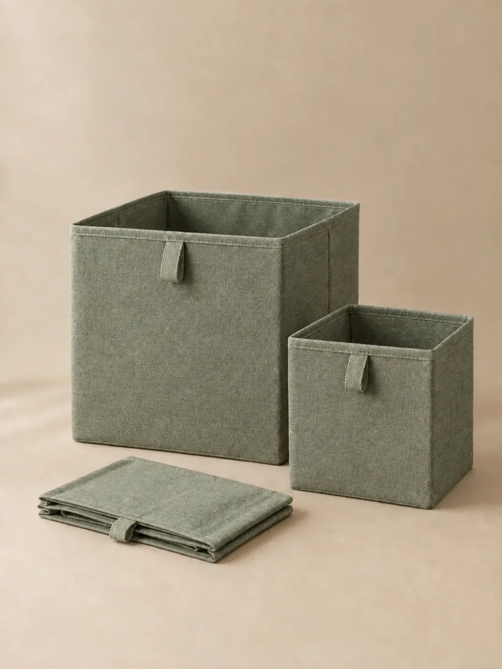 Fold Fabric Box Set of 2 in Moss, front view