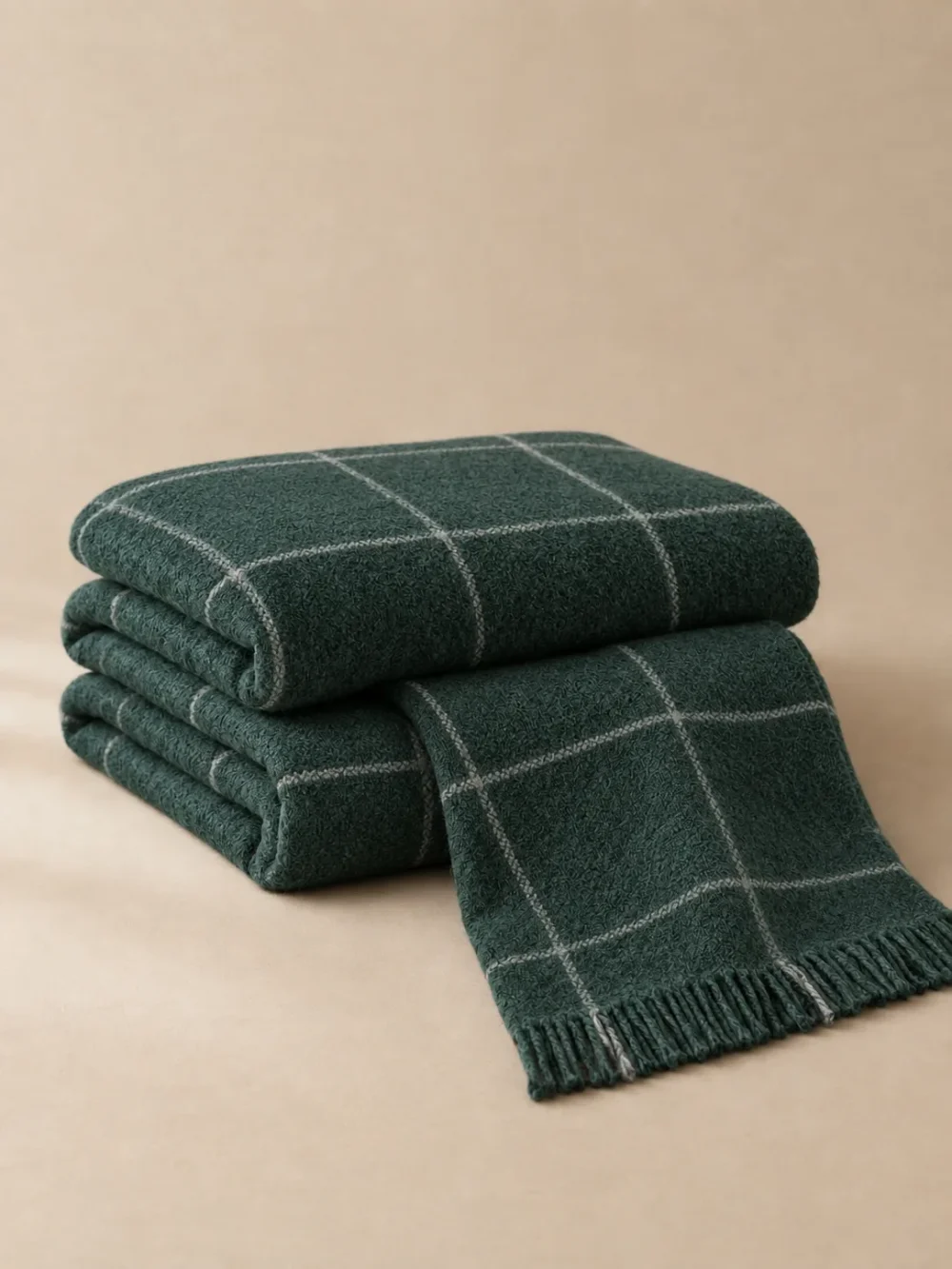 Harbour Windowpane Throw in Fjord, folded, showing the edge finish