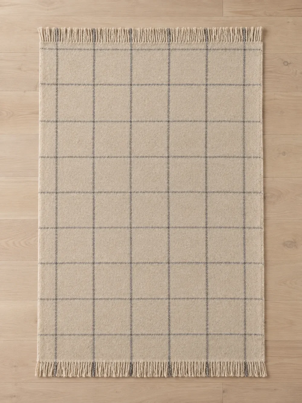 Harbour Windowpane Throw in Oat, laid flat, full size