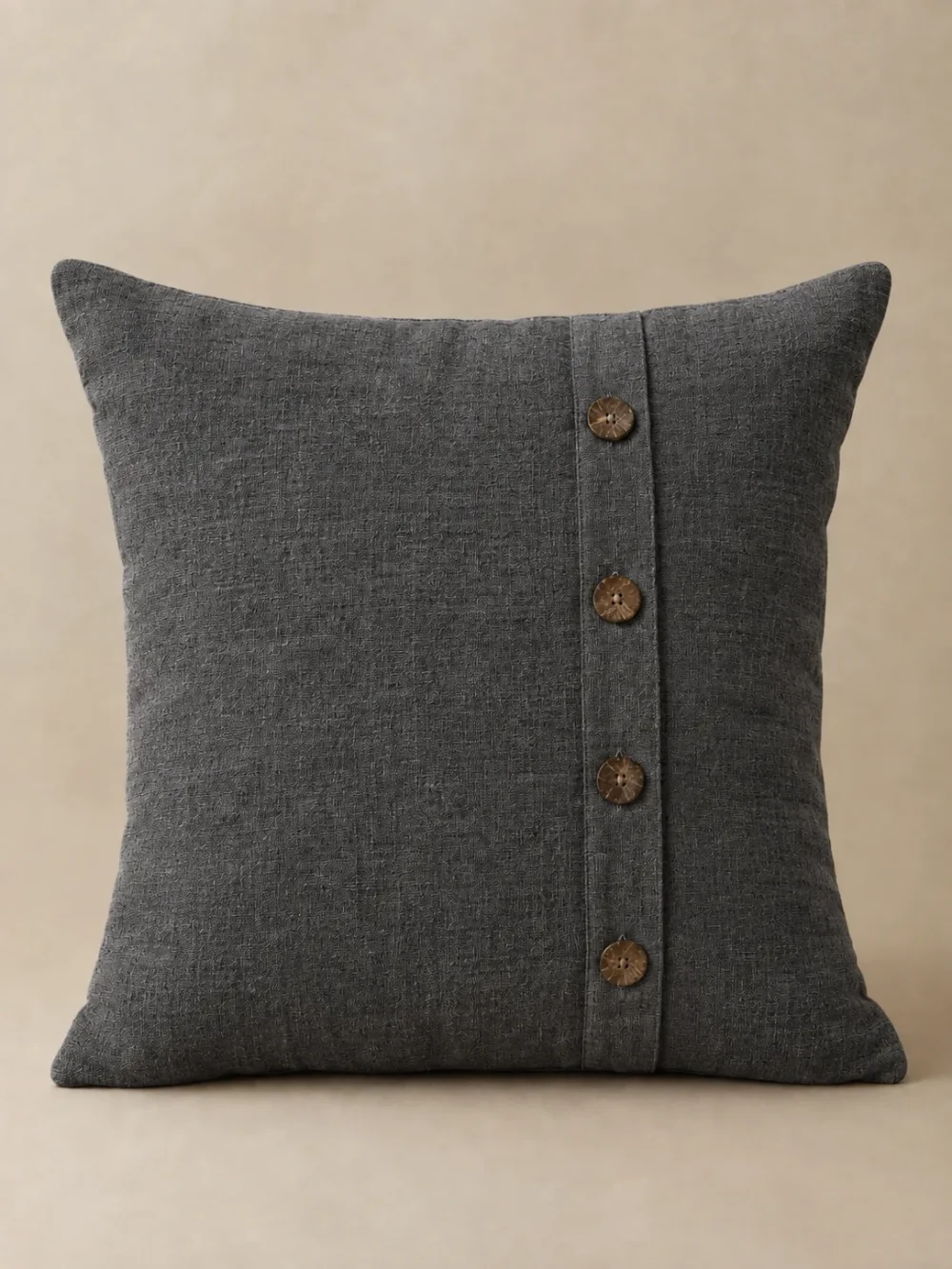 Harlow Button Cushion Cover in Charcoal, front view
