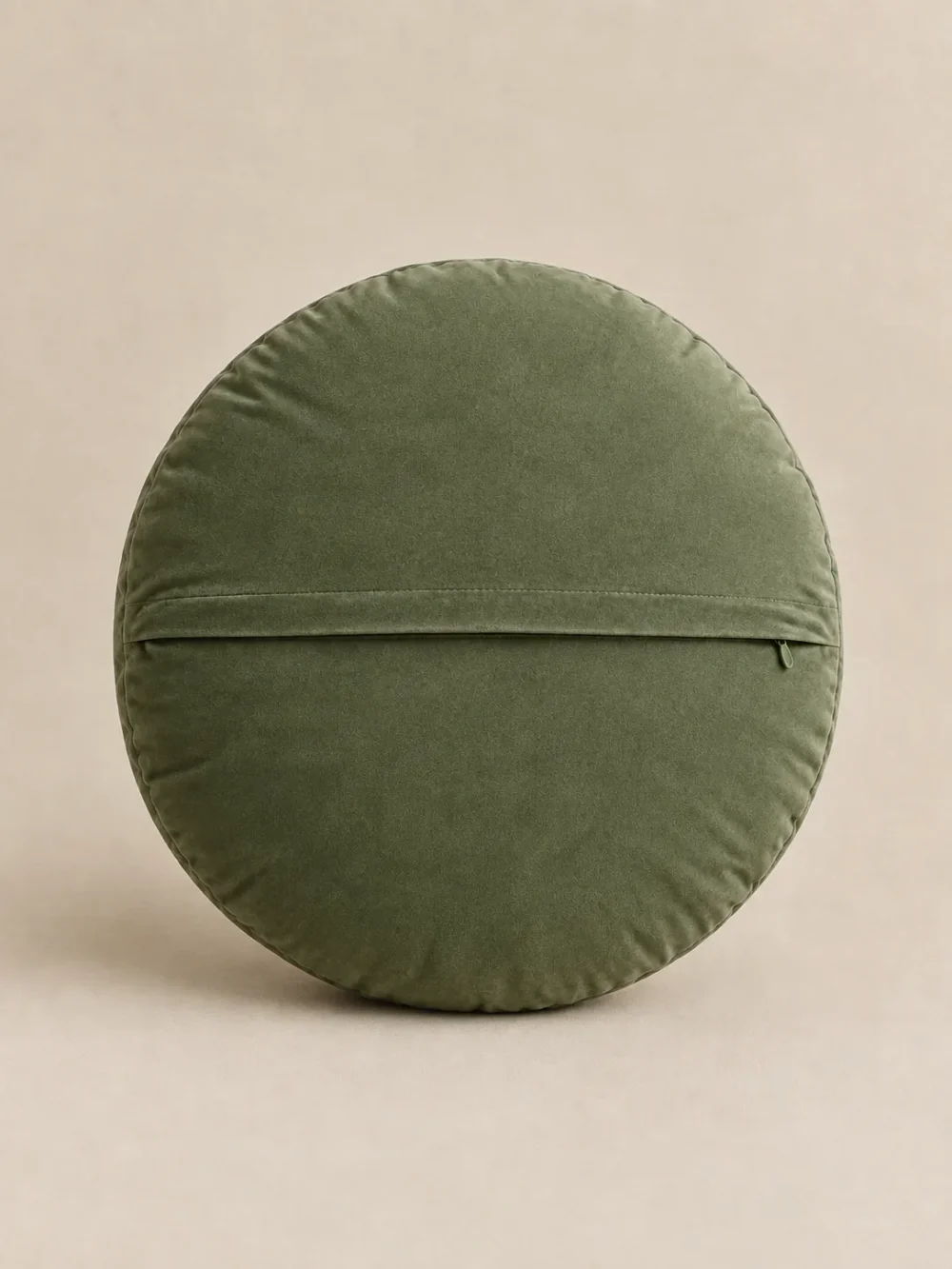 Kelp Round Pleat Cover in Moss, back view showing the closure