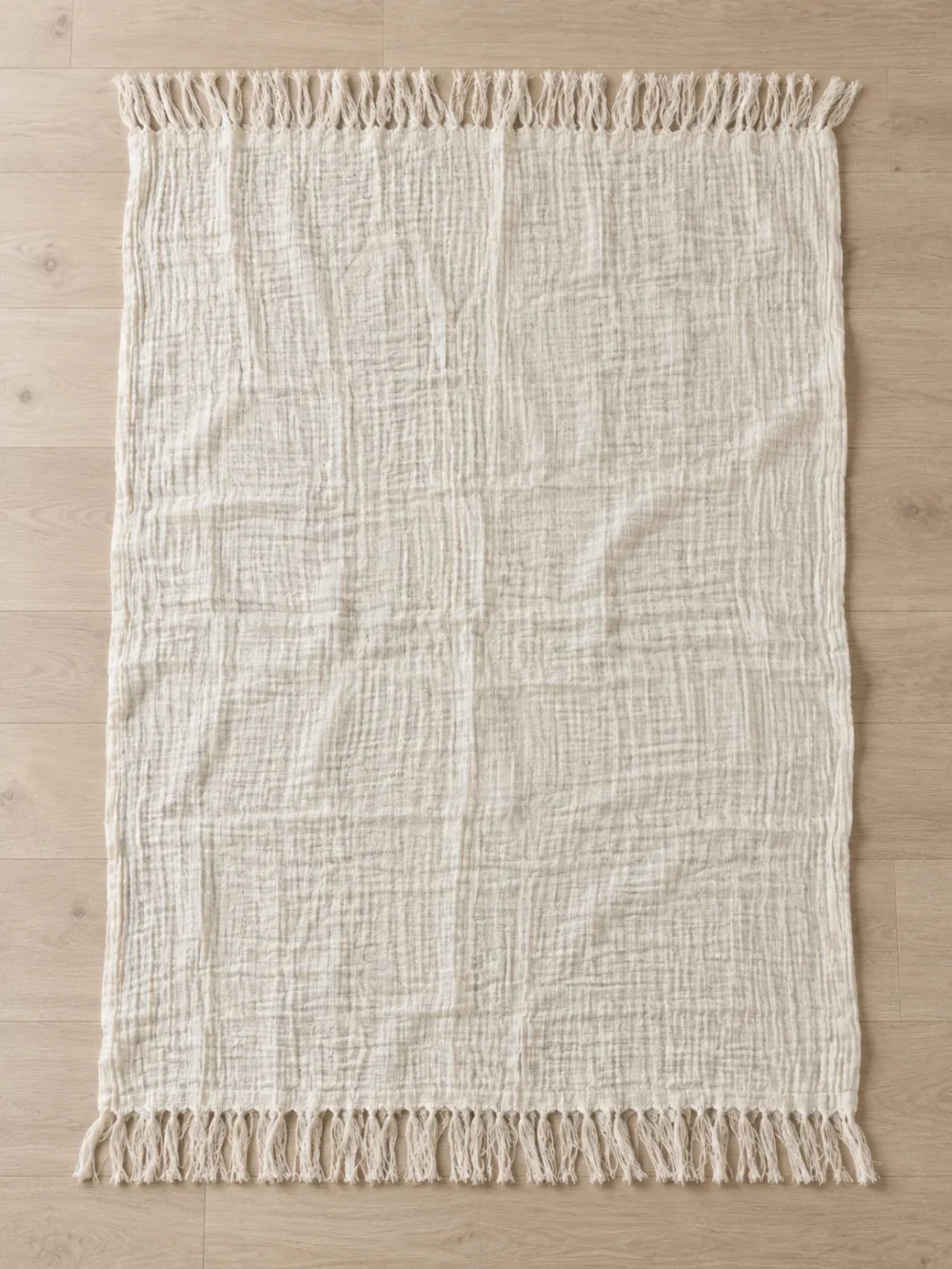 Mist Gauze Throw in Chalk, laid flat, full size