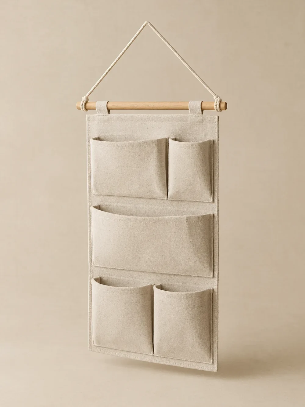 Shelf Wall Pocket Organiser in Oat, front view