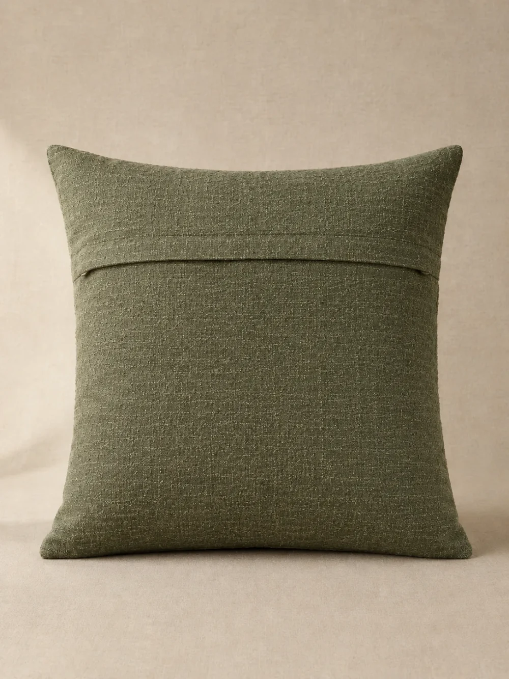 Shoal Patch Cushion Cover in Moss, back view showing the closure