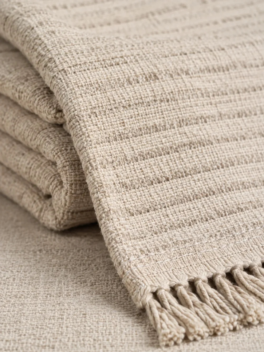 Tide Hollow Rib Throw in Oat, close-up of the weave and edge