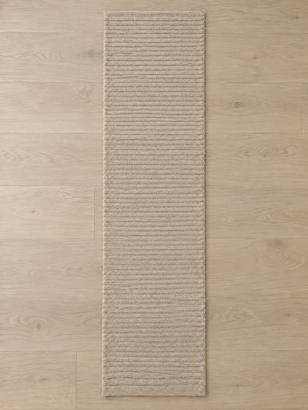Tide Rib Bed Runner in Oat, laid flat, full length