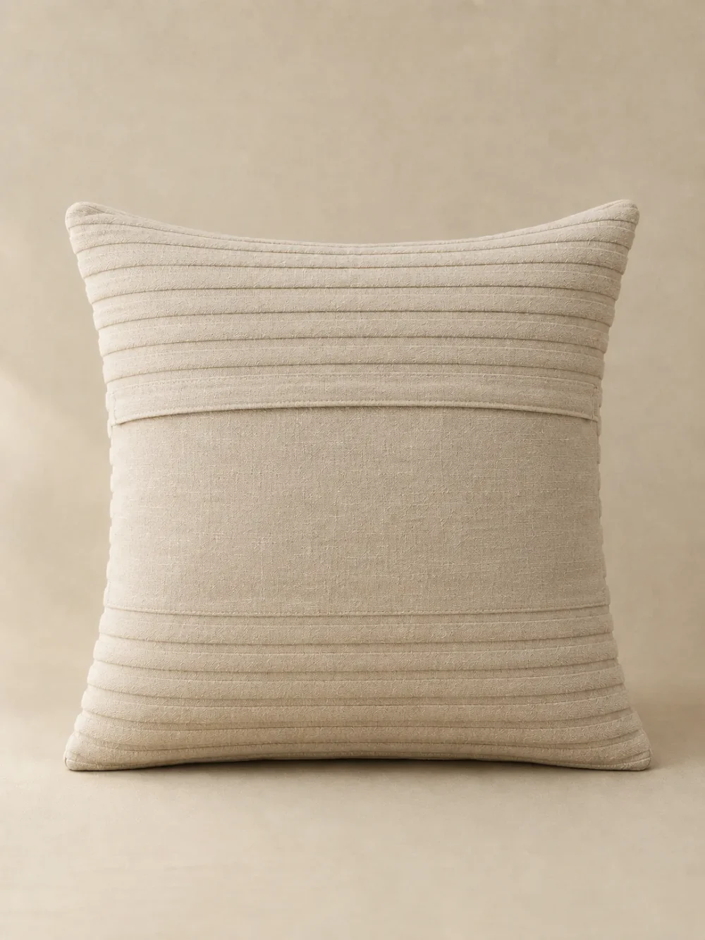 Tide Rib Cushion Cover in Oat, back view showing the closure