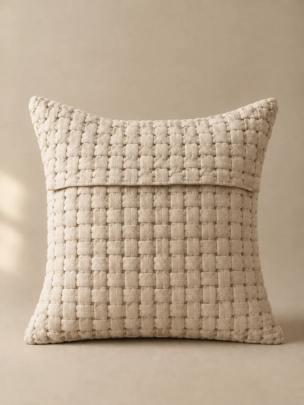Weir Basket Weave Cushion Cover in Oat, back view showing the closure